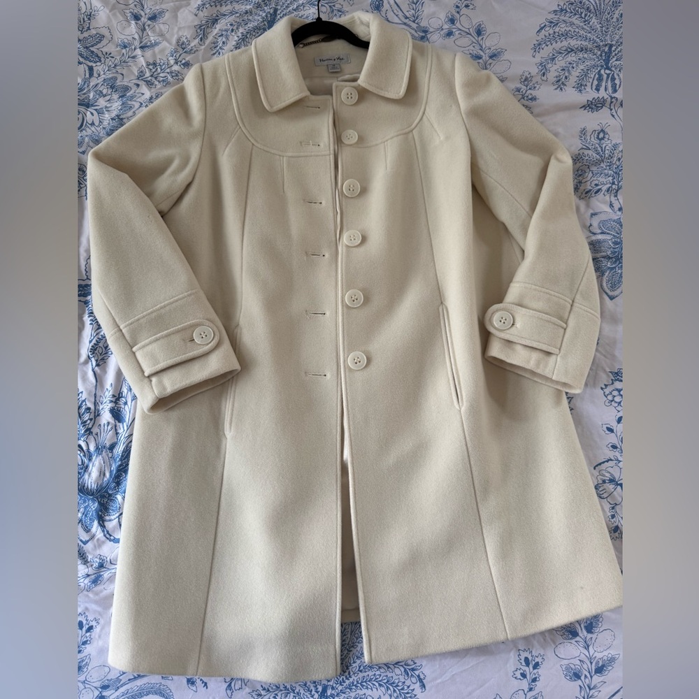 Preston & York Classic Cream Long Wool Peacoat, Trench coat, winter white